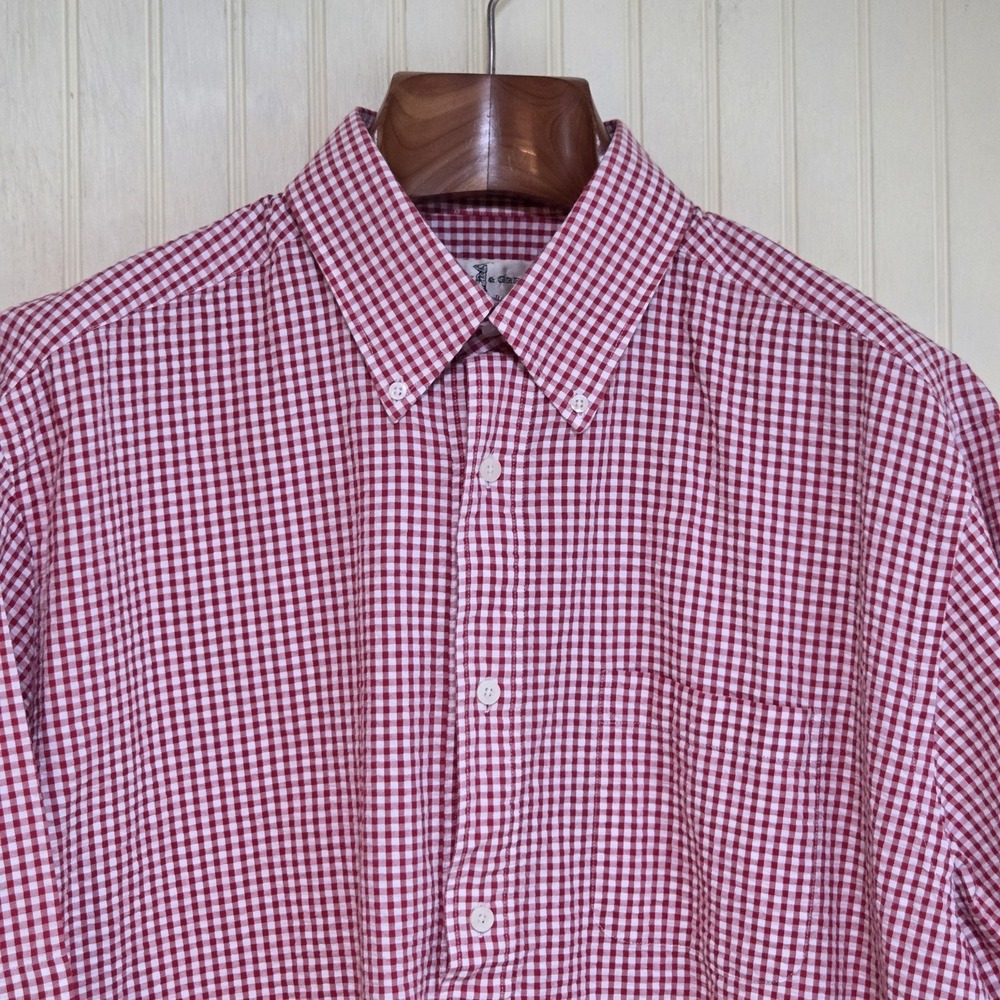 Fairway & Greene Shirt Mens XL Red Gingham Check Short Sleeve Button Down Casual